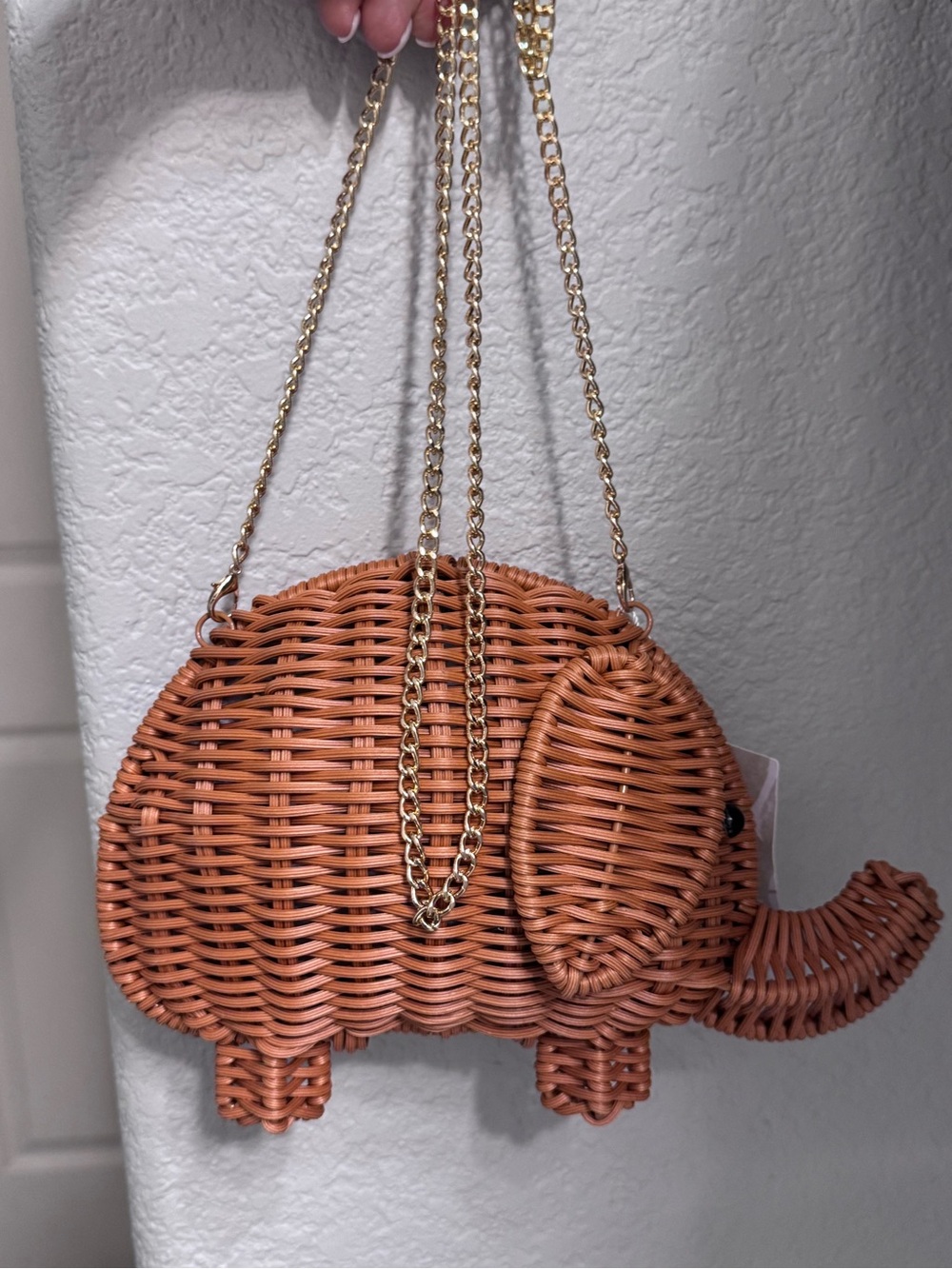 Tommy Bahama Woven Elephant Mini Crossbody in Tan with Gold Chain
